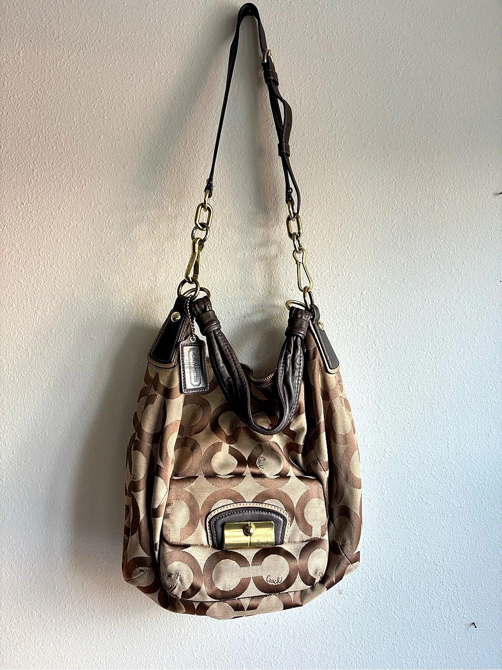 Coach Signature Jacquard Hobo 10391 in Brown & Pink